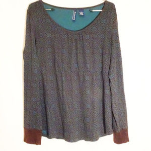 Womens Long Sleeve Blouse Size L Brown Blue